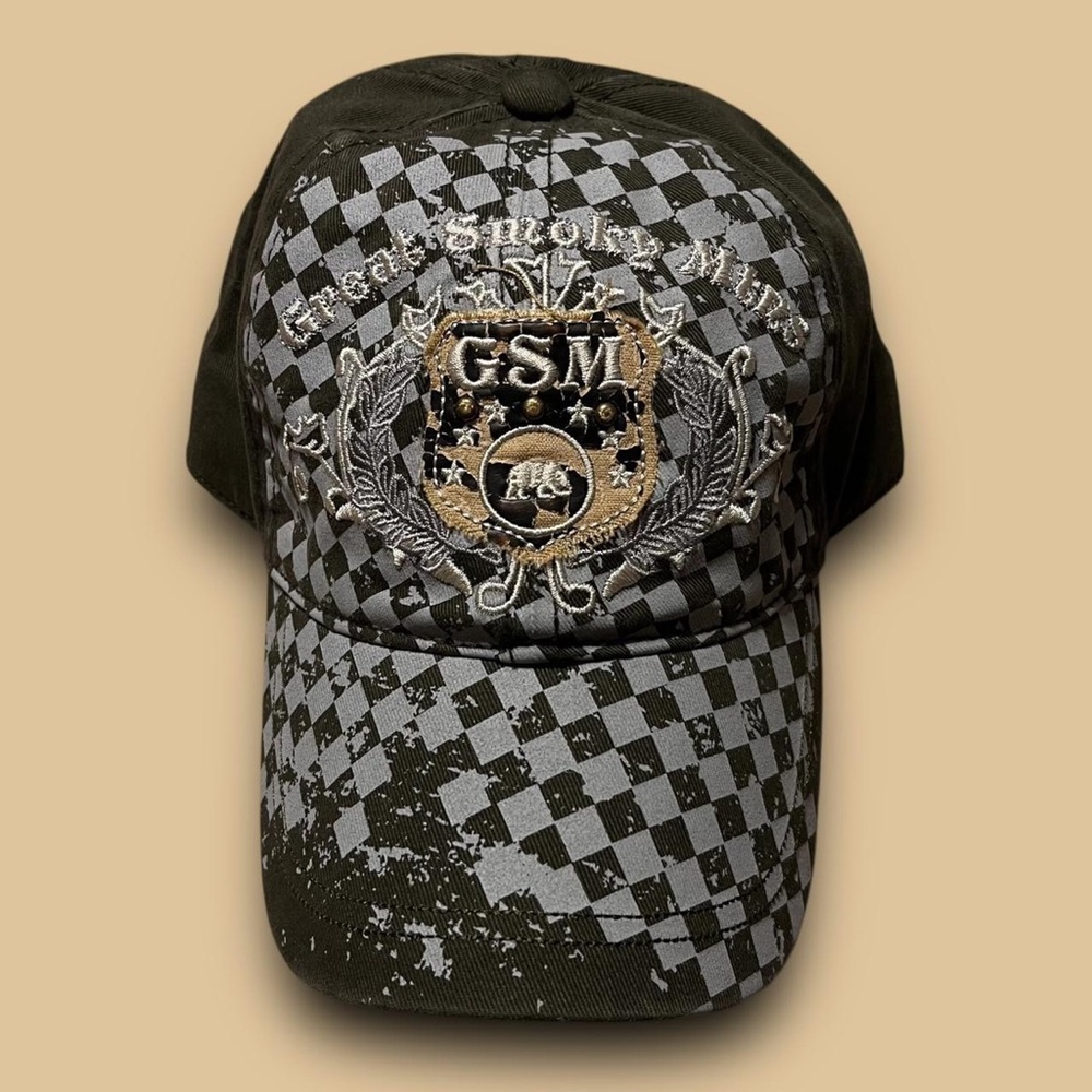 Y2K Great Smoky Mountains Checkered Studded Hat Mcbling Gorpcore Granola